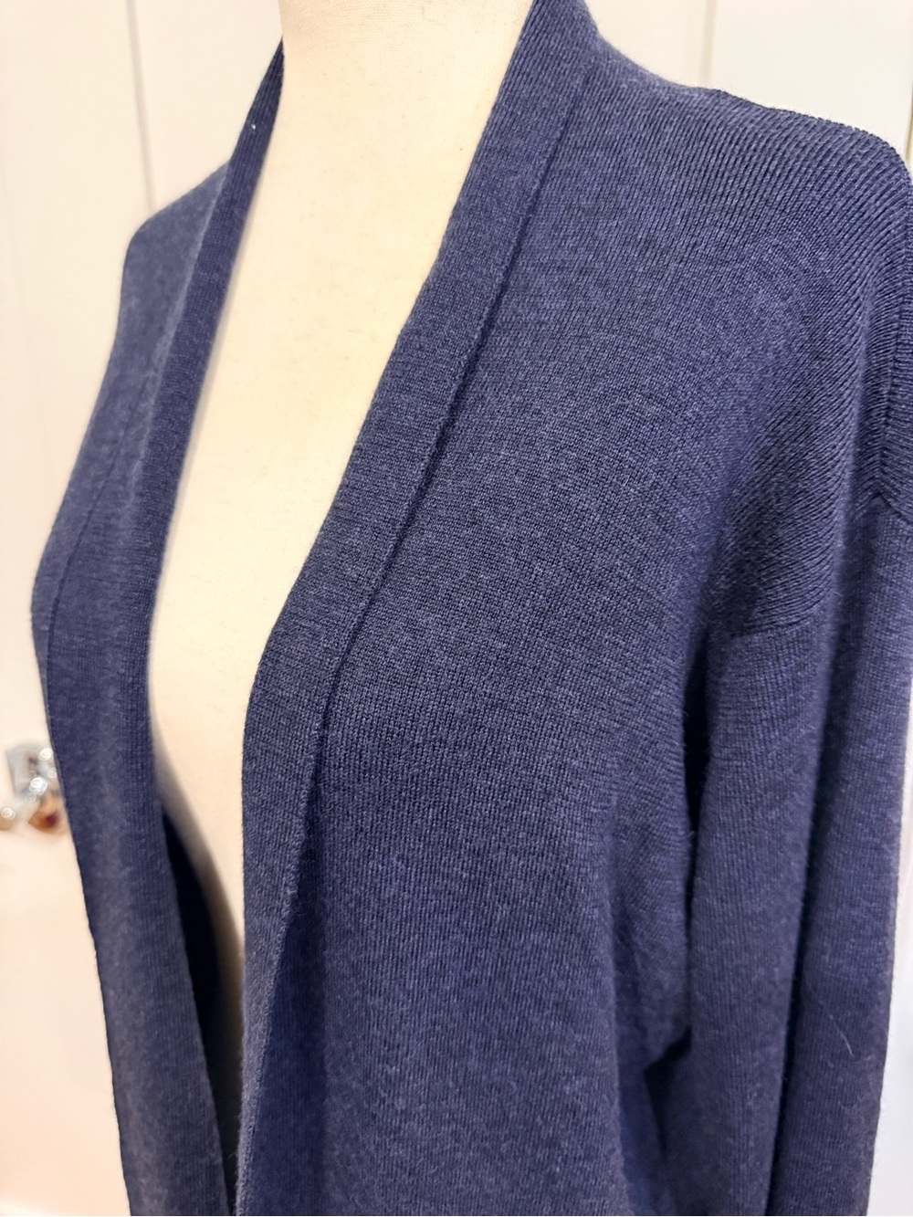 Eileen Fisher Navy Open-Front Long Merino Wool Cardigan - Picture 5 of 15